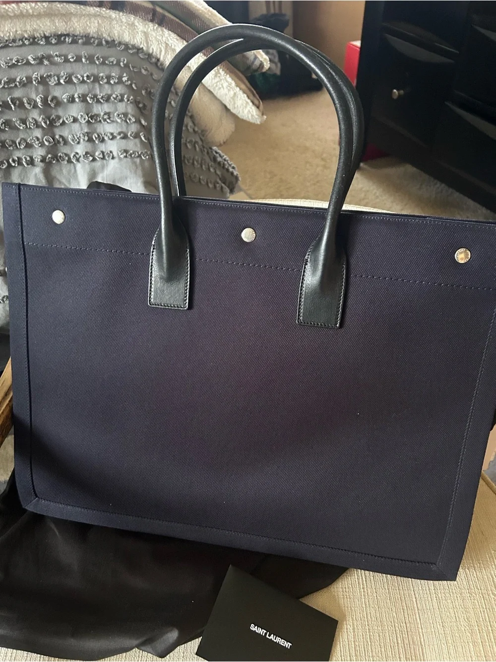 Saint Laurent Navy and Black Rive Gauche Canvas Tote